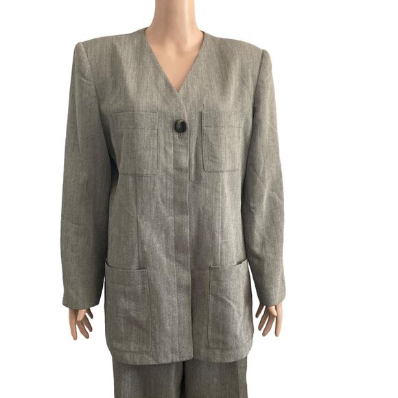 Albert Nipon Pant Suit 2 Piece Womens 16 Wool Blend Gray 5 Button - Picture 3 of 16